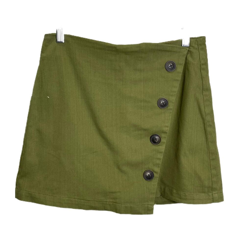 Harper Heritage Women's Mini Skirt Size M Army Green Button-Down Cotton